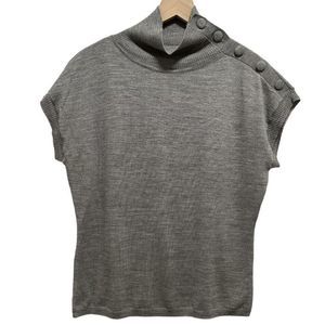 Willi Smith Merino Wool Neutral Gray Button Mock Neck Blouse Women’s Size XL
